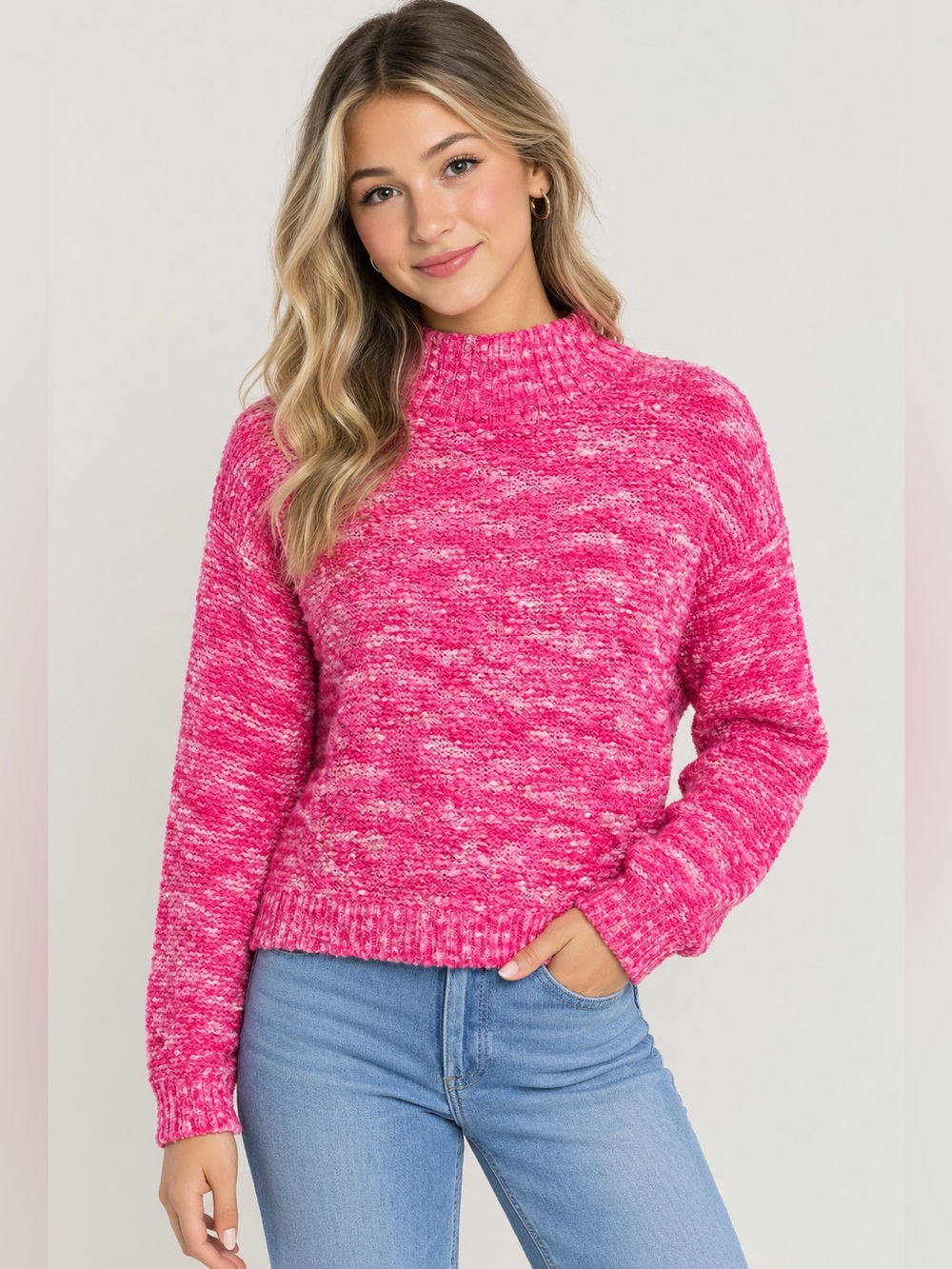 SO Hot Pink Marled Mock Neck Sweater